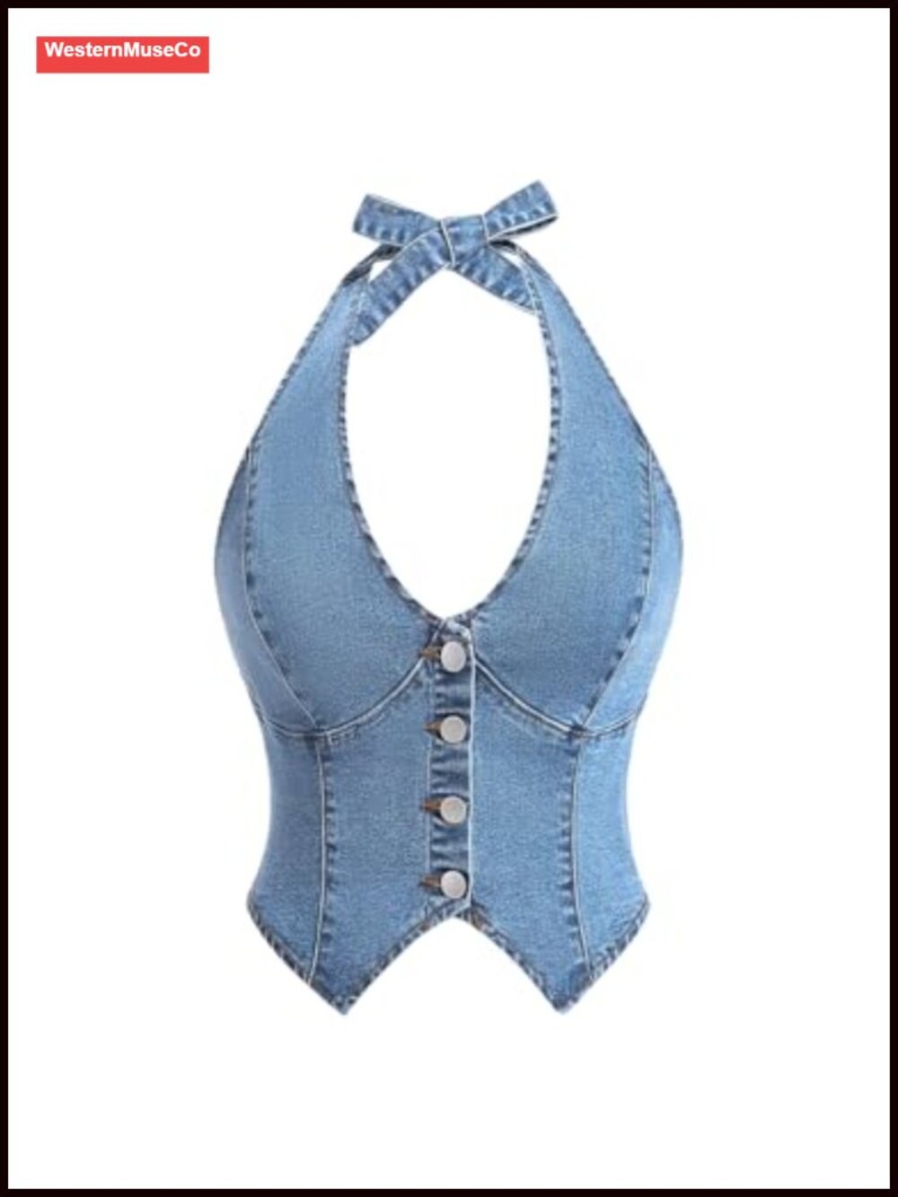 Denim Halter Top Tie Backless Button Front Slim Fit Vest